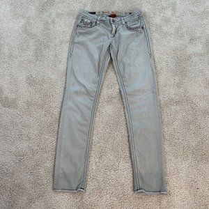 Claudia Rock Revival Jeans Size 27 Denim Skinny Low Rise Gray Bling Thick Thread